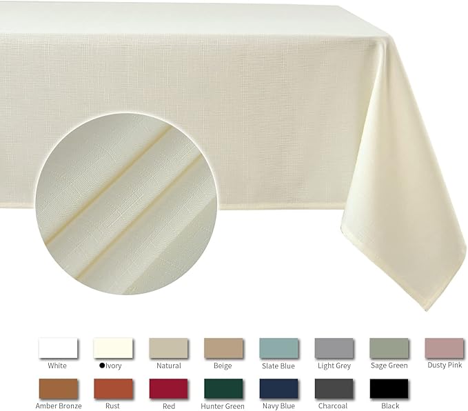 maxmill Square Tablecloth Water Resistance Antiwrinkle Spill Proof Linen Looking Texture Table Cloth, Decorative Fabric Table Cover for Banquet Parties Event Holiday Dinner, 70 x 70 Inch, Ivory