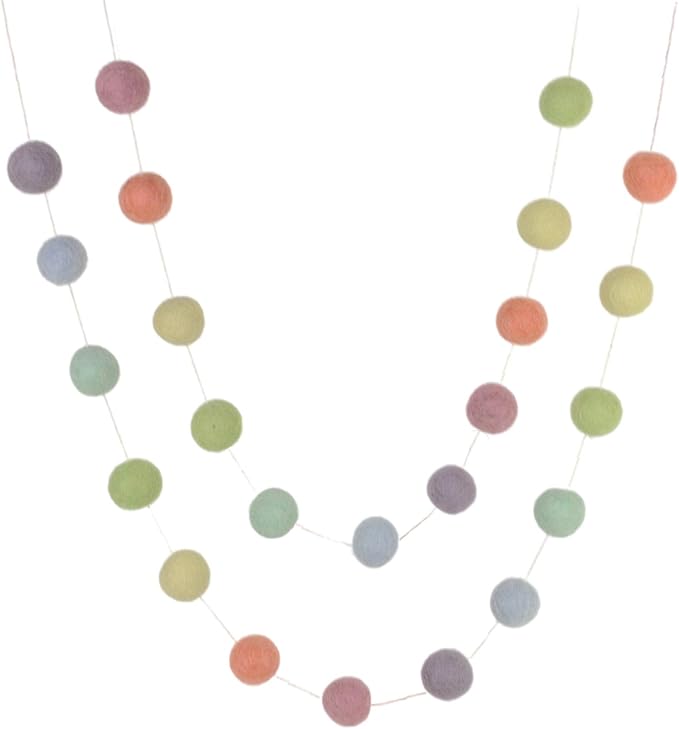 Pastel Rainbow Felt Ball Garland- 6 ft String with 24 Adjustable Balls, Measuring 1" Each - Handmade Wool Felt Ball Garland