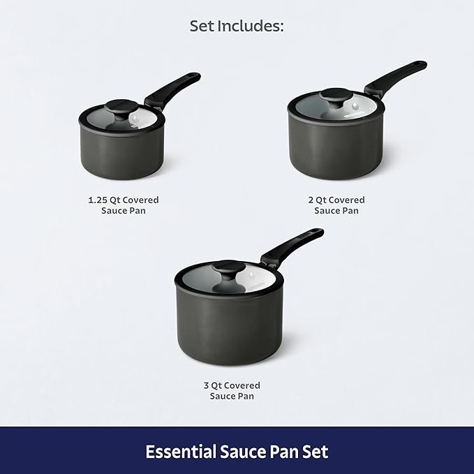 Tramontina Ceramic Non Stick 6-Piece Nesting Sauce Pan Set with Lids - Stackable Nonstick Cookware Set, Dishwasher and Oven Safe, Dark Gray