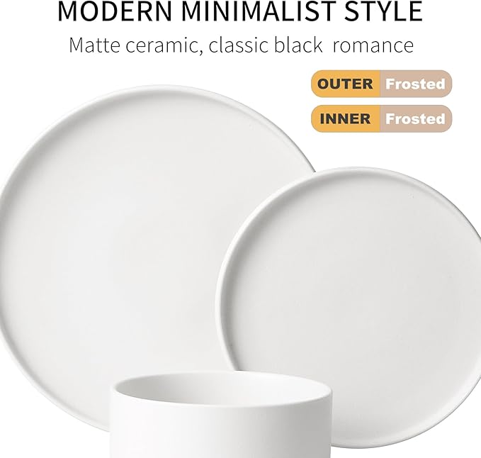 GZG Classic Series - Plates and Bowls Set for 6, 18 Piece Stoneware Dinnerware Sets, Microwave and Dishwasher Safe Lead-Free Handcrafted Ceramic Dishes Set - Ivory White