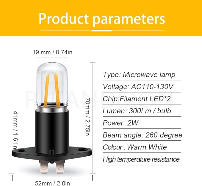 Ruiandsion Z187 T170 LED Microwave Light Bulb Warm White 110V 125V 130V 110-130V 2W Equivalent 20W LED Filament Light Bulb Replacement for Microwave Oven Light - Z03
