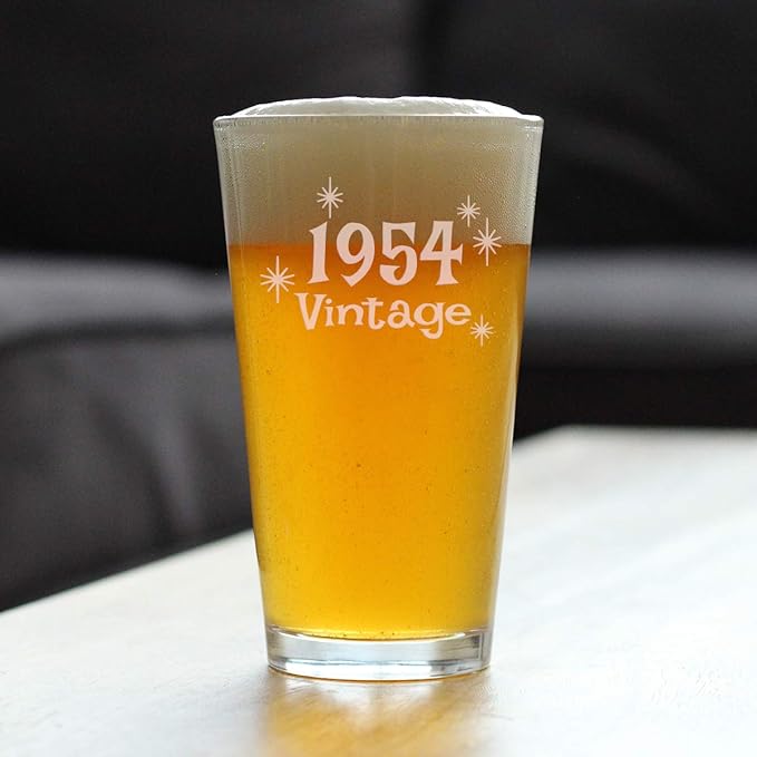 Bevvee Vintage 1954 Pint Glass for Beer - 72nd Birthday Gifts for Men or Women Turning 72 - Fun Bday Party Decor - 16 oz