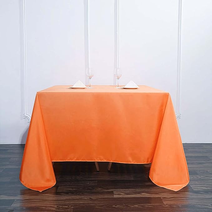 Efavormart 90" Square Polyester Table Overlay for Wedding Kitchen Dining Events - Orange
