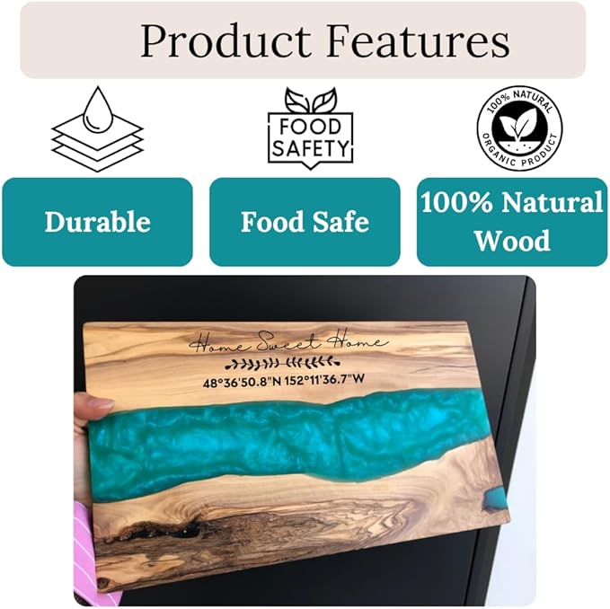Epoxy Resin Cutting Board Personalized - Olive Wood Charcuterie Board - Cheese Board Decorative - Custom Wedding Shower Gift - House warming gifts new home - Bridal shower