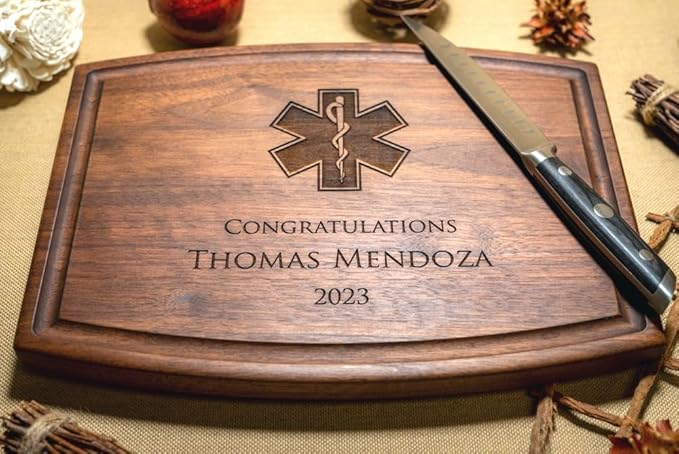Personalized Hardwood Cutting Board - Paramedic Appreciation, Retirement Gift for Doctors, Emergency Medical Professionals - USA Made - Emergency Medical Design 100