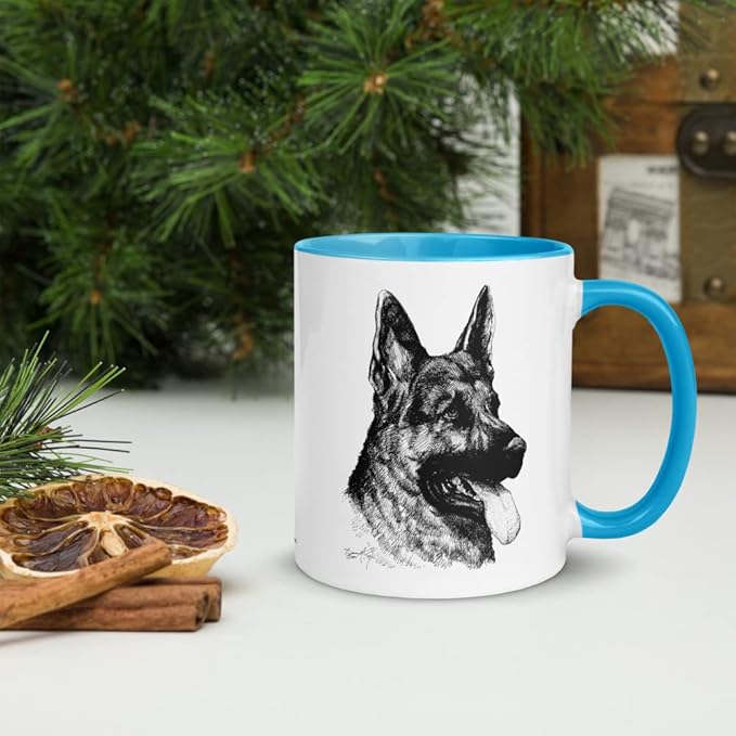 German Shepherd B&W 11oz Ceramic Mug with Color Inside