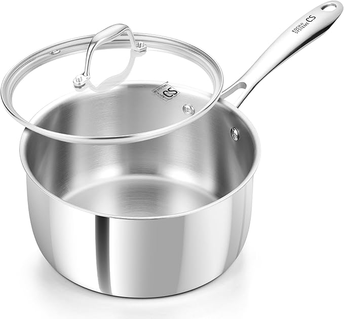 KOCH SYSTEME CS Triply Stainless Steel Saucepan, 3 Quart Stainless Steel Pot with lid, Large Cooking Pot, 3QT Sauce Pan with Stay Cool Handle, Induction Compatible Pot, Oven Safe 600°F