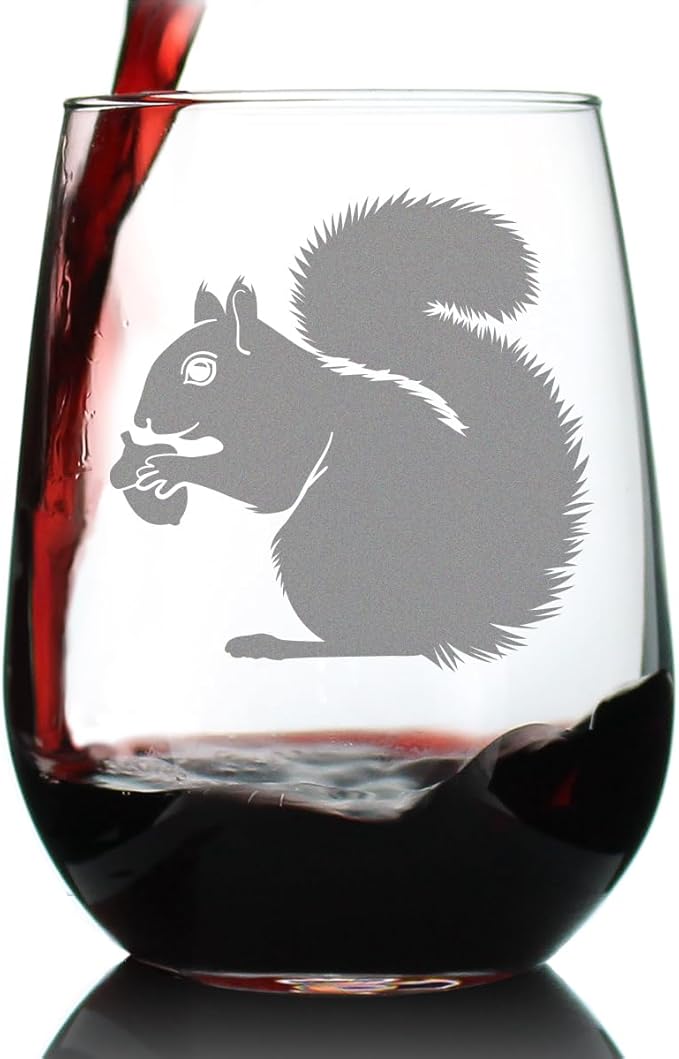 Bevvee Squirrel Stemless Wine Glass - Squirrel Gifts and Decor with Squirrels - Large 17 Oz Glasses