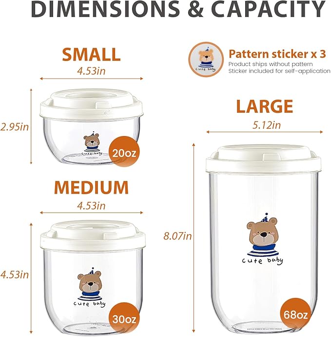 3 Pack Small Airtight Food Storage Containers with Lids, Clear Stackable BPA-Free Plastic Jars for Coffee, Sugar, Snacks & Countertop Organization