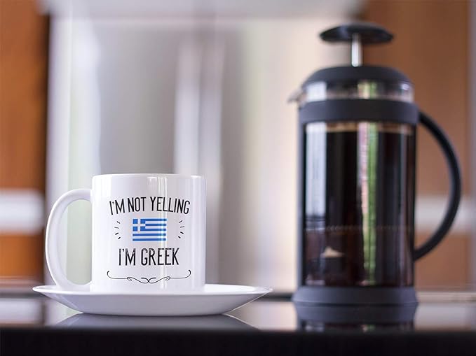 Casitika Funny Greek Souvenirs and Gifts. I'm Not Yelling I'm Greek11 oz Coffee Mug. Gift Idea for Men and Women From Greece Featuring the Country Flag. (White)