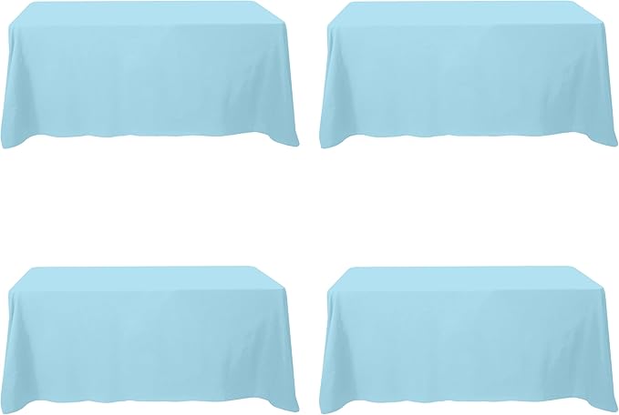 BRILLMAX 4 Pack Light Blue Tablecloths 90 x 132 Inch for 6ft Rectangle Tables - 150 GSM Polyester Fabric, Floor Length Drop, Water, Stain & Wrinkle Resistant Cloth Cover for Wedding Reception Banquet
