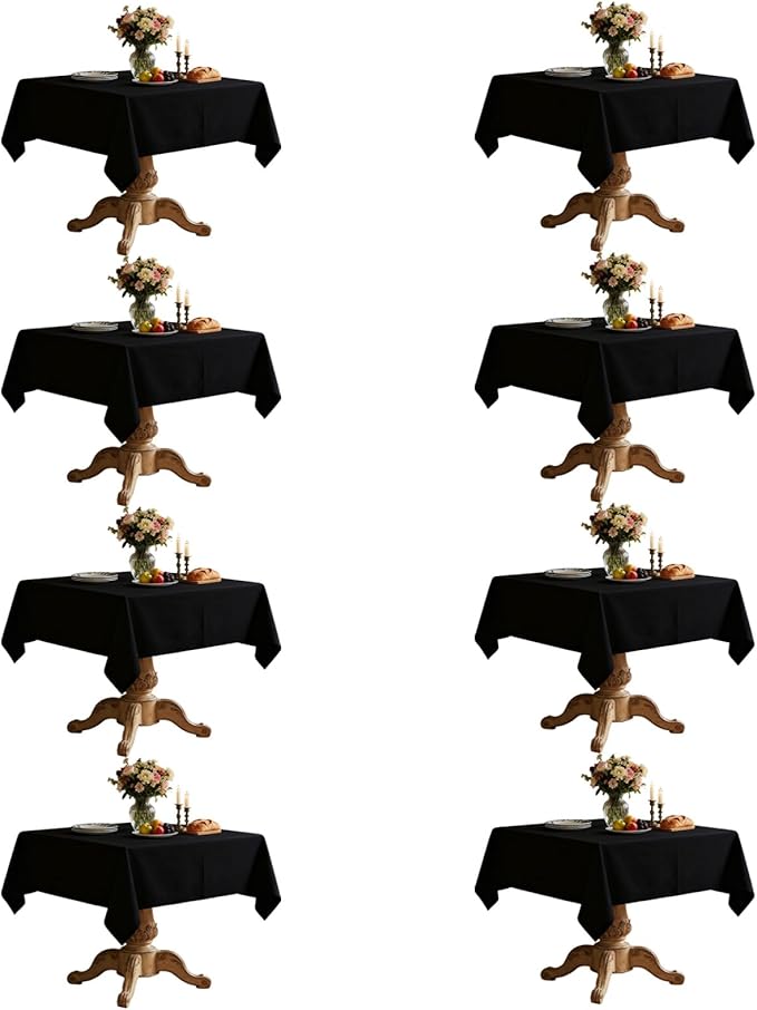 8 Pack Black Square Tablecloth 70x70 Inch Table Cloth for Square Tables, Wrinkle Resistant Washable Polyester Fabric for Dining Banquet Wedding Party