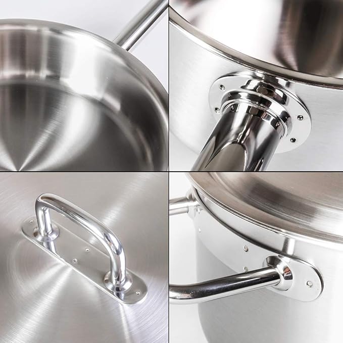 BUFFALO Clad Stainless Steel Sauce Pan 7", Stock Pot 8" & Stir Fry Pan 10" with Lid -Tri-Ply Premium Kitchen Cookware Set Stay-Cool Long Handle Deep Sauté Cooking Pot for Induction/Electric/Gas Stoves