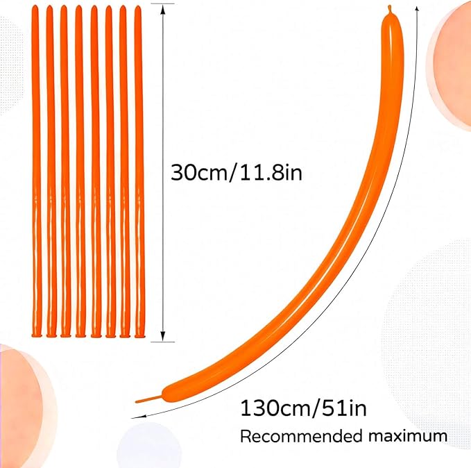 KAWKALSH 260 Orange Long Balloons for Balloon Garland Thickening Skinny Latex Twisting Animals Modeling Christmas Birthday Wedding Party Festival Decorations 100pcs