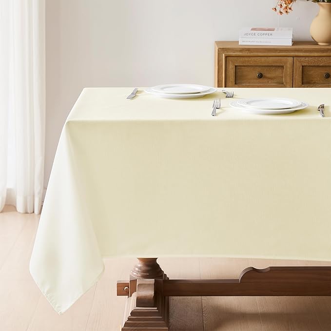 Faux Linen Tablecloths for Rectangle Tables, 2 Pack Burlap Textured Table Cloths Washable Farmhouse Table Cover Water Resistant for Dining, Wedding, Outdoor(Ivory, 60"×84")