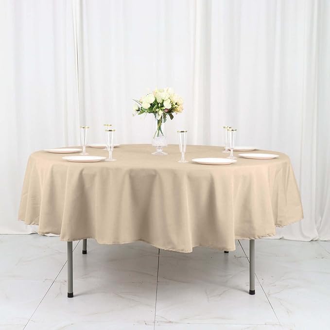 Efavormart Round Tablecloth, 90 Inch Stain & Wrinkle Resistant Washable Table Cloth, Decorative Polyester Fabric Table Cover for Banquet, Wedding, Dining- Nude Beige