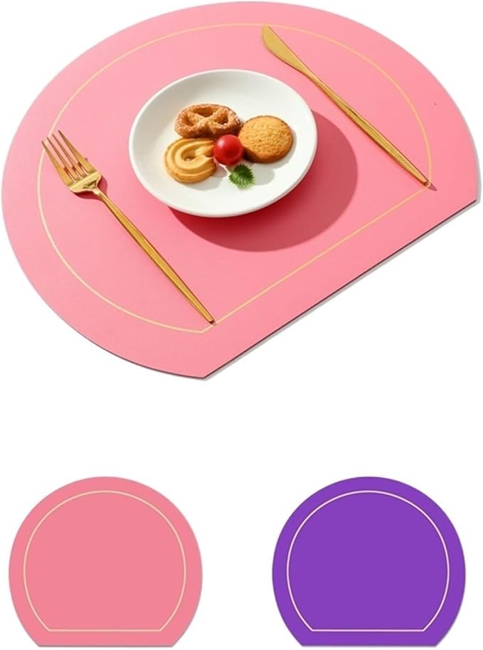 Nordic Style Leather Western Table Mat PVC Oil-Proof Table Mat Hotel Home Dining Plate Mat Non-Slip Heat Insulation Pad(Light Pink B)