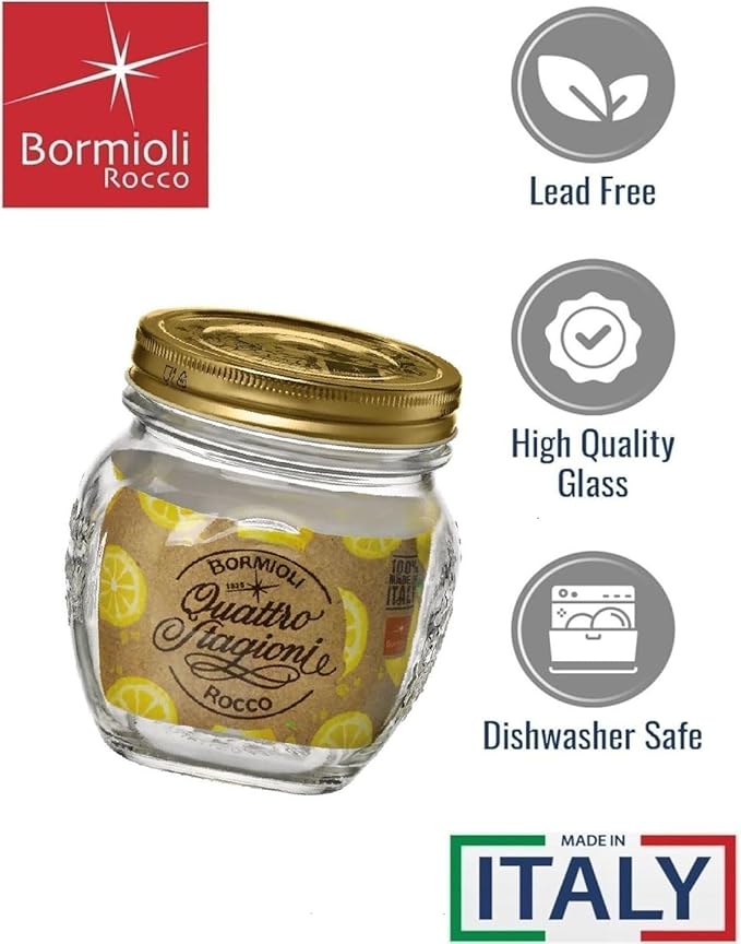 Bormioli Rocco Quattro Stagioni Amphora Small Glass Canning Jar with Lid, 17 oz., Set of 12