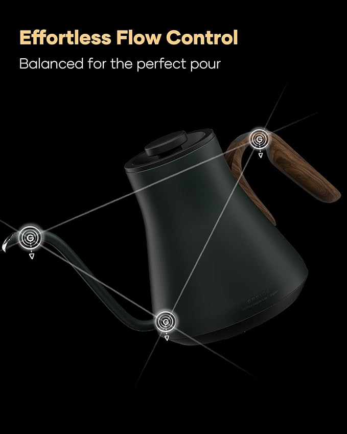 Cocinare FLOW B9 Gooseneck Electric Kettle, Precise Temperature Control for Pour-Over Coffee & Tea Brewing, Stainless Steel Interior, Rapid Heating for Boiling Water 0.9L (Delacroix Green)
