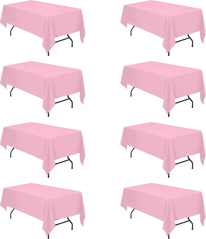 BRILLMAX 8 Pack Pink Tablecloths 60 x 102 Inch for 6ft Rectangle Tables - 150 GSM Polyester Fabric, 15" Standard Drop, Water, Stain & Wrinkle Resistant Cloth Cover for Wedding Banquet Dining Buffet