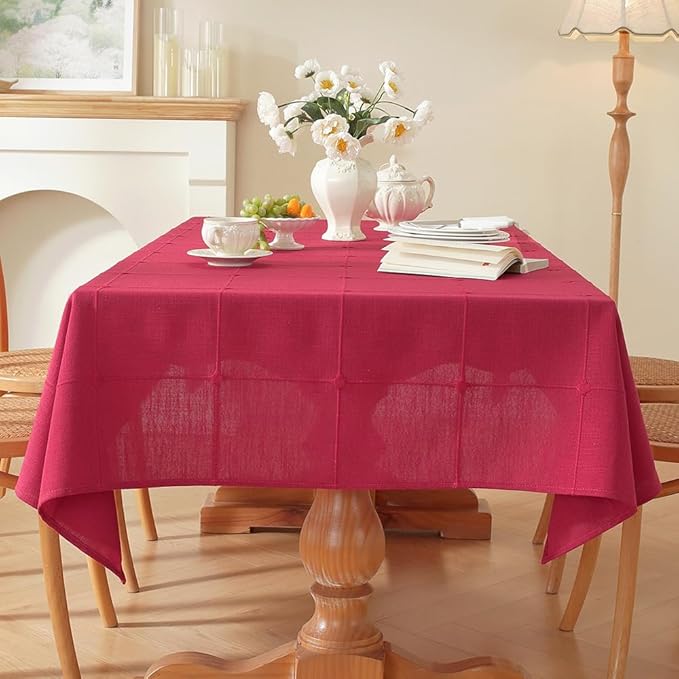 Zobesta Red Table Cloth Square 53 x 53 Inch, Cotton Red Linen Tablecloth Square Heavy Weight Washable Farmhouse Soft Boho Tablecloth for Outdoor, Party, Holiday, Picnic, Dining