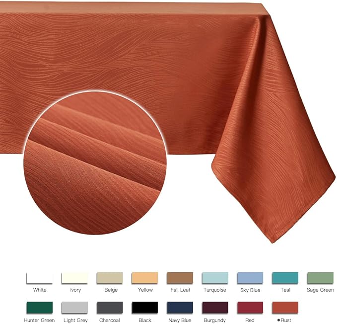 maxmill Jacquard Tablecloth Swirl Design Spillproof Wrinkle Free Heavy Weight Table Cloth Halloween Decorative Fabric Tabletop for Fall Harvest Thanksgiving Dinner, Rectangular 60 x 104 Inch Rust