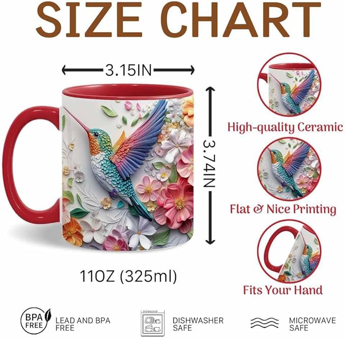 Hummingbird Christmas Coffee Mugs - Hummingbird Christmas Mugs for Women Men Dad Mom Kids Adults - Birthday Xmas Gifts for Friends Coworkers Bird Lovers - 11oz Printed Ceramic Coffee Cups