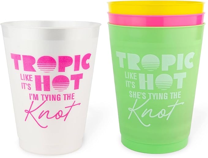 Stag & Hen Tropic Like It's Hot Bachelorette Party Cups - 12 Pack, 16 oz Cups | Custom Drinkware for Summer, Beach, Miami or Florida Bridal Shower, Engagement Party | Bridesmaids Gifts, Favors, Decor
