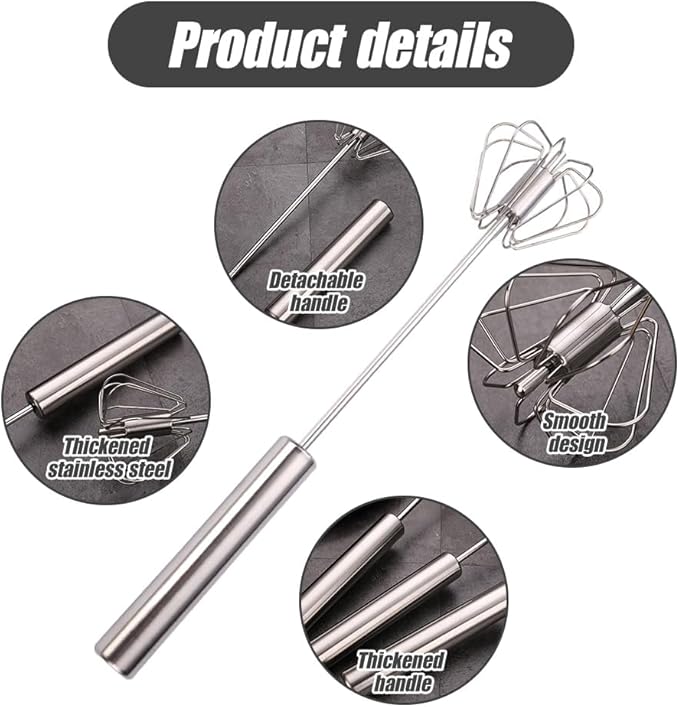 Stainless Steel Egg Whisk,2025 Upgrade Hand Push Whisk Blender with Egg Shell Opener, Versatile Milk Frother, Hand Push Mixer Stirrer for Blending, Beating & Stirring (3, Silver 14 inches)