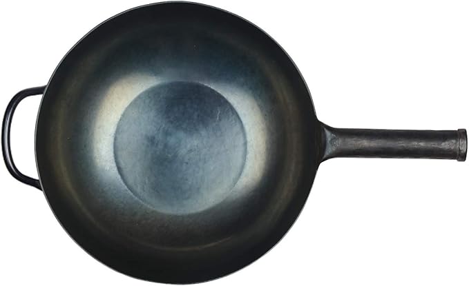 臻三环 ZhenSanHuan HandHammered Iron Wok Flat Bottom Induction Suitable (34CM Iron Handle with Help)