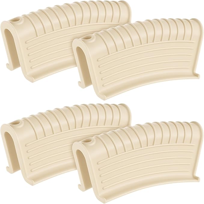 Patelai 4 Pcs Silicone Assist Hot Pan Handle Holder Pot Handle Covers for Cast Iron Skillets Holder Sleeve Nonslip Heat Resistant Pan Cover for Enameled Griddles Casserole Frying Cookware (Beige)