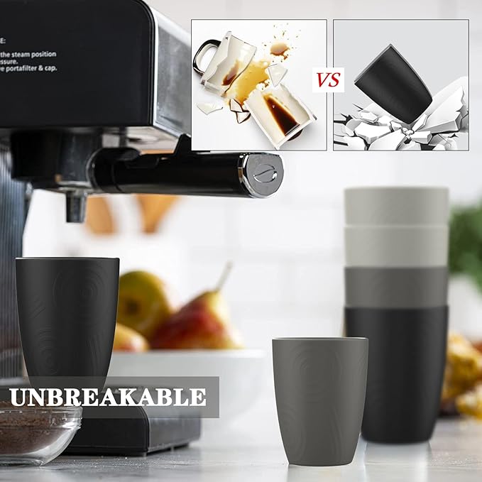 Homienly Glasses Drinking Set 12 OZ Wheat Straw cups- Reusable Drinking Vessel,Dishwasher Safe Cups for Kitchen-Grey Stone