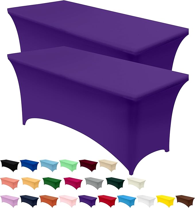 Utopia Kitchen Spandex Tablecloth 2 Pack [4FT, Purple] Tight, Fitted, Washable and Wrinkle Resistant Stretch Table Cloth Rectangle Cover for Trade Show, Weddings & Parties [48Lx30Wx30H Inch]