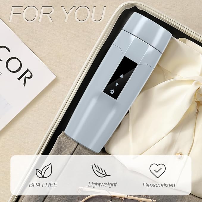 Electric Heating Kettle with Temperature Control, 40~100 ℃ Adjustable, Mini Portable Travel Electric Water Mug, Anti-leakage, 300W Fast Heating Insulation Cup, Anti-dry Fever, Auto- shutdown, Gray