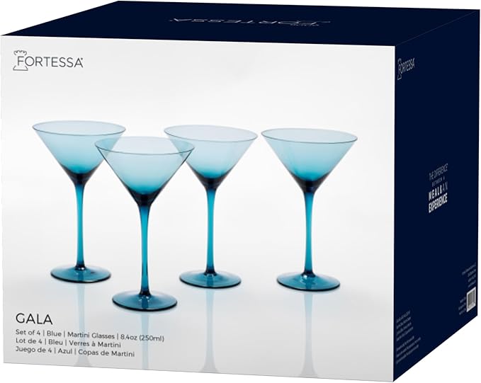 Fortessa Gala Glass, 8 Ounce Martini (Set of 4), Cornflower