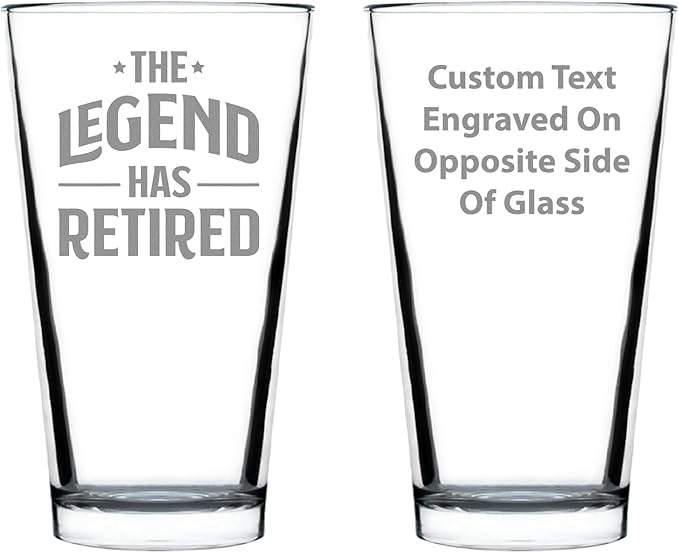 Custom The Legend Has Retired - Pint Glass for Beer - Funny Retirement Gifts for Boss or Coworkers - 16 Oz