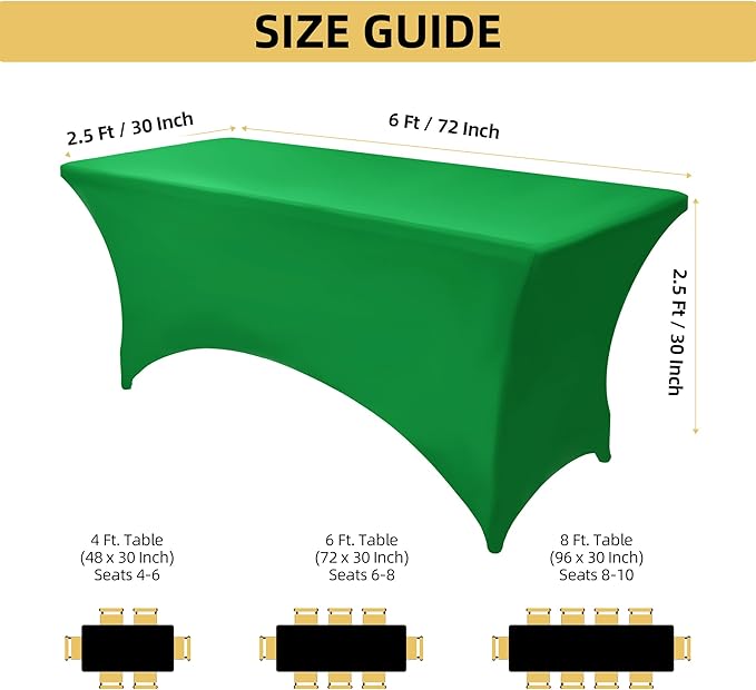 10-Pack 6ft Spandex Table Covers for Rectangle Standard Folding Tables - Wrinkle Resistant Stretch Tablecloths - Ultimate Fitted Table Protector for Parties, Banquet, Wedding