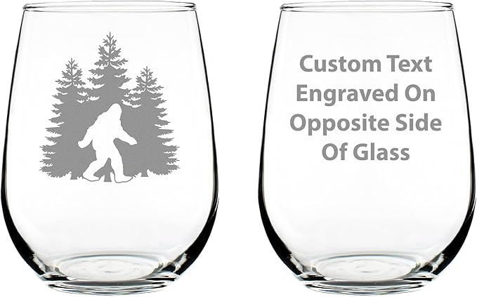 Custom Bigfoot Personalized Stemless Wine Glass - Funny Bigfoot Gifts for Sasquatch Enthusiasts - 17 Oz Wine Glasses - Customized Wine Glass Gift