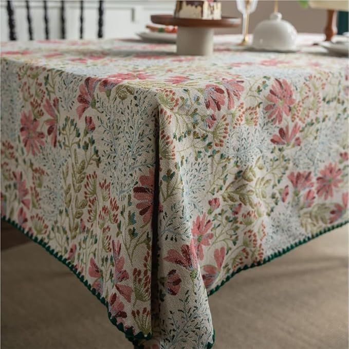 Rectangular Tablecloth Retro Embroidery Contrast Color Tablecloth Jacquard Rectangular Tablecloth Suitable for Restaurant Camping(140 * 220cm)