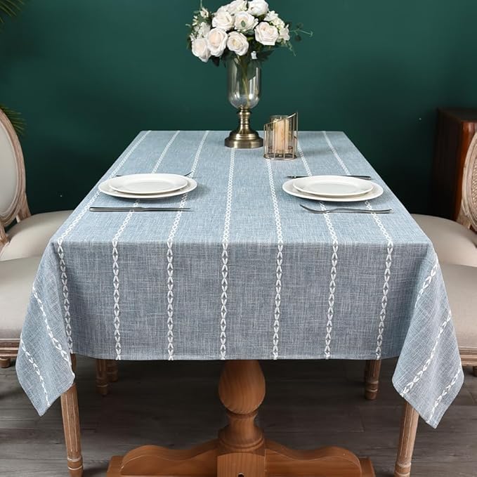Zobesta Blue and White Striped Linen Square Tablecloth 53 x 53 Inch, Washable Farmhouse Soft Boho Square Table Cloth for Party, Holiday, Picnic, Dining, Outdoor