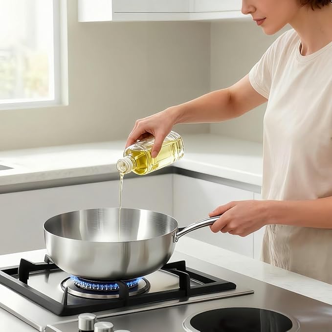 Tri-ply Stainless Steel Saute Pan 6-Quart with Clear Lid Deep Frying Pan for Chef's Cooking Wok Induction Oven Dishwasher Safe, Compatible with All Cooktops(Detachable Handle, 12 Inch)