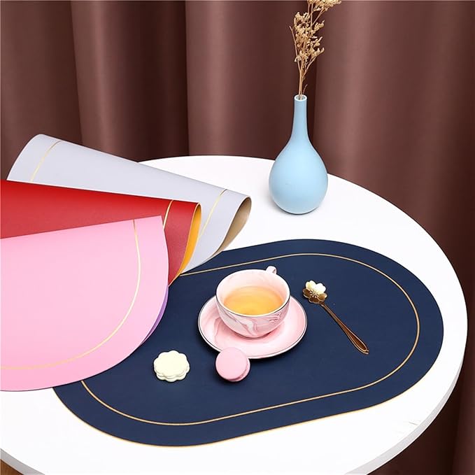 Ellipse Two-Sided Placemat Tableware Pad Table Mat Heat Insulation PU Leather Placemats Bowl Coaster Kitchen Non-Slip(Dark Green)