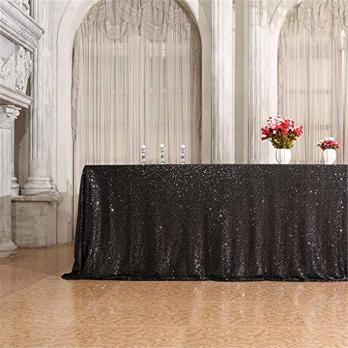 Eternal Beauty Black Tablecloth, 90x132 Inch Sequin Rectangle Table Cover for Cake Dessert Exhibition Party Birthday Events