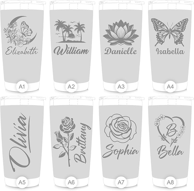 Personalized 20 oz Engraved Tumbler – Custom Name Stainless Steel Insulated Travel Cup, Double-Wall, Keeps Drinks Hot & Cold, Durable Powder-Coated Coffee Mug – Gift for Him, Her, Made in USA.