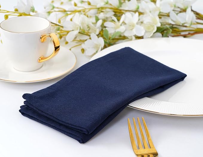 Blue Needles Solid Cloth Napkins Set of 12 Navy Blue 100% Cotton Dinner Napkins 18x18 inches - Soft, Reusable, Absorbent & Washable Linen, Ideal for Wedding Events, Parties & Everyday Use