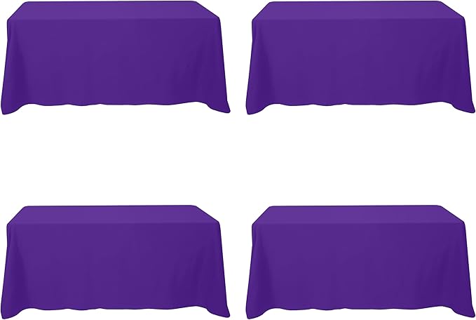 BRILLMAX 4 Pack Purple Tablecloths 90 x 132 Inch for 6ft Rectangle Tables - 150 GSM Polyester Fabric, Floor Length Drop, Water, Stain & Wrinkle Resistant Cloth Cover for Wedding Reception Banquet
