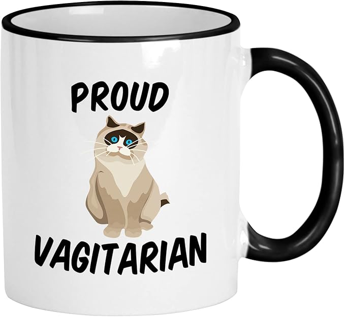 Casitika Funny LGBT Mugs. Proud Vagitarian 11 ounce Lesbian Coffee Mug. Cup Idea for Gay Girlfriend or Friend on Her Birthday or Anniversary. (Black Handle/Rim)