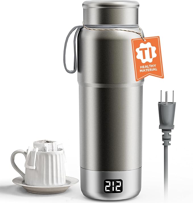 pure titanium electric kettle - portable water heater for travel. double-laver vacuum sealed titanium water bottle to boil and requlate temperature 100V-240V Smart Small Water Boiler for Tea380ML
