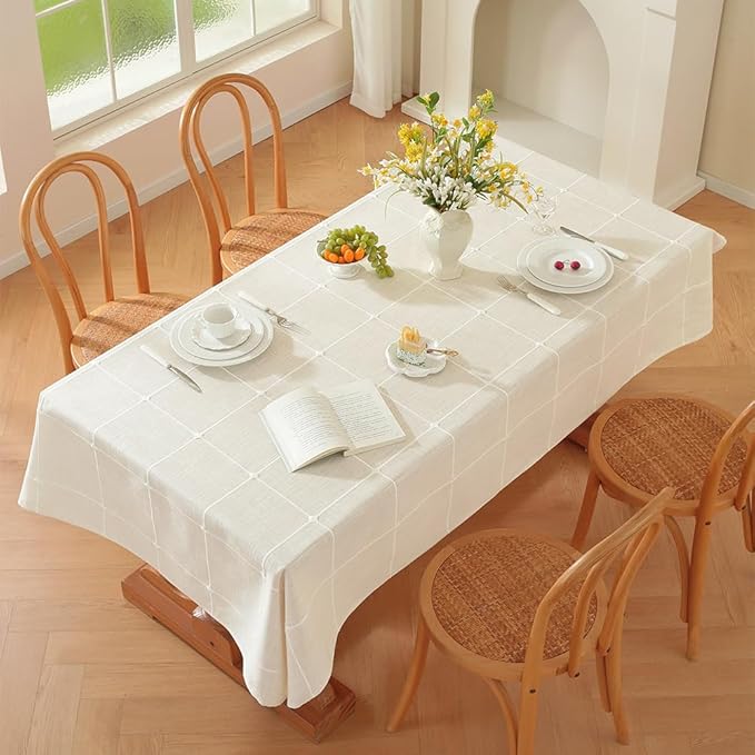 Zobesta Linen White Table Cloth Rectangle 53 x 98 Inch, Cotton Linen Tablecloth Rectangle Heavy Weight Farmhouse Soft Boho Tablecloth for Outdoor, Party, Holiday, Picnic, Dining