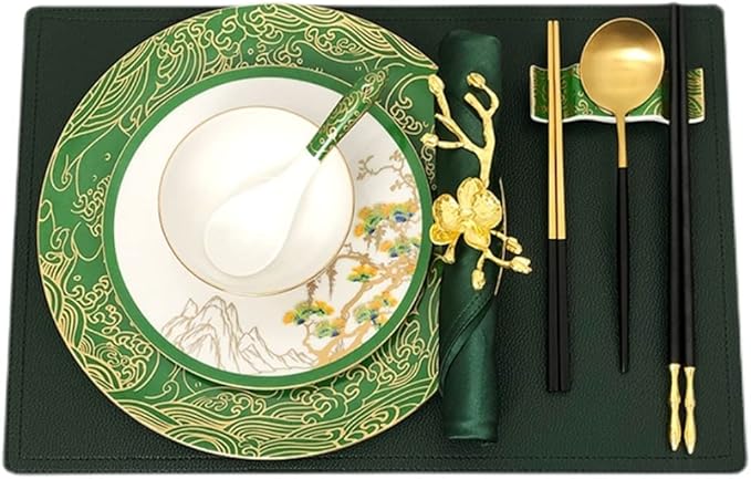 Green Cutlery Set Dinner Plate Placemat Dinner Plate Plate Combination Table Decoration